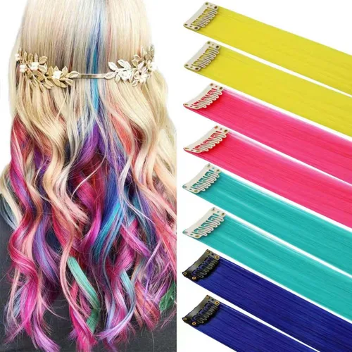 Vista 18 de Extensiones de cabello rosa ahumado con reflejos para fiesta de princesa, disfraz de Navidad para mujer (amarillo)