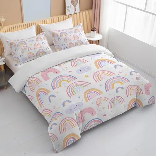 Vista 2 de BEDMUST Juego de funda de edredón tamaño individual arcoíris para niñas, funda de edredón de 3 piezas con 2 fundas de almohada