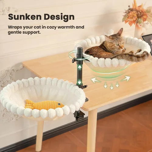 Vista 4 de JUNSPOW Double Cat Desk Bed, 360° Rotation, Holds 44lb, Adjustable, White