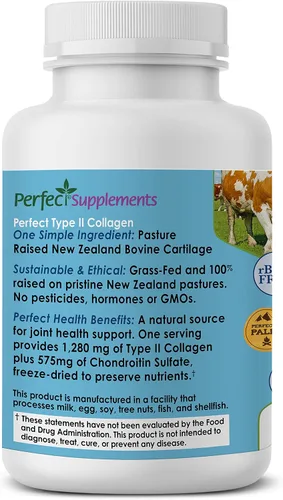 Vista 3 de Perfect Supplements Colágeno perfecto tipo II - 150 cápsulas - Colágeno natural tipo II - Criado en pastos - Apoyo a la salud de las articulaciones
