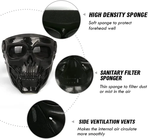Vista 3 de Outamateur Máscara de calavera para montar en carretera, gafas de moto UV