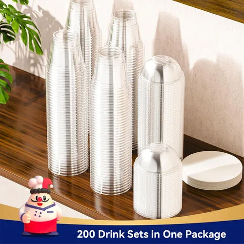 Vista 6 de JOLLY CHEF 200 juegos de vasos de plástico transparente de 9 onzas con tapas de cúpula y forros de papel, vasos de postre de plástico con tapas