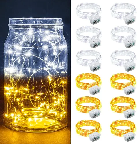 Vista 68 de Paquete de 6 luces de hadas a pilas con temporizador remoto, 8 modos de iluminación, 7 pies, 20 luces LED impermeables para Halloween, Navidad