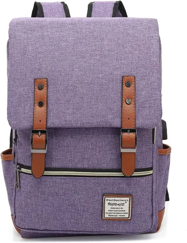 Vista 8 de UGRACE - Mochila vintage para portátil con puerto de carga USB, elegante mochila de viaje resistente al agua, mochilas casuales para hombres y Negro