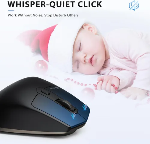 Vista 7 de iClever Ratón inalámbrico con Bluetooth o receptor USB, 5 niveles de DPI ajustables hasta 2400DPI, ratón recargable para computadora, ratón