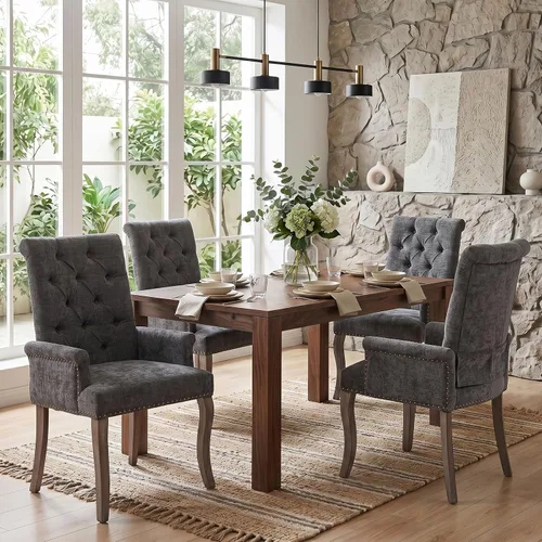 Vista 17 de Accent Dining Chair with Arms,Chenille High Back Kitchen Armchairs,Beige Beige1