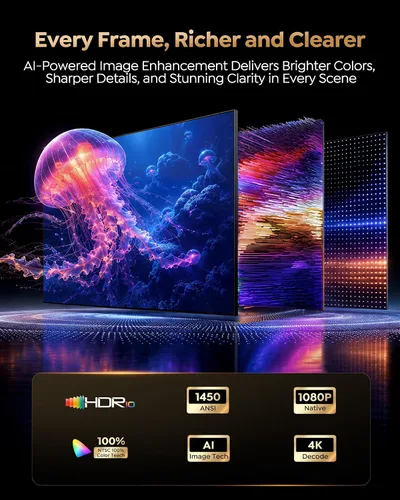 Vista 4 de Proyector para exteriores 4K [VIDAA Live TV/56W Dolby/1450 ISO] con WiFi6 y Bluetooth, proyector inteligente compatible con Netflix, control de voz