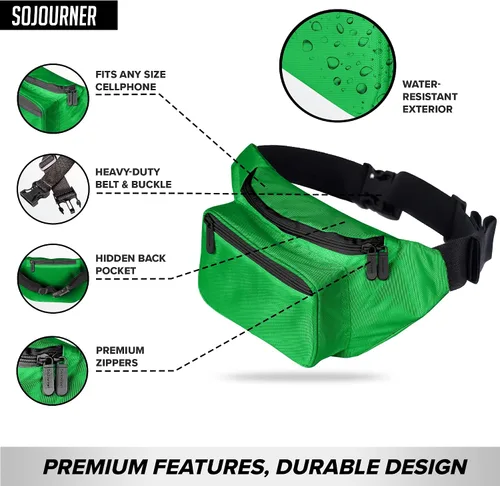 Vista 3 de Riñonera para hombres y mujeres Riñonera Riñonera ligera para viajes, deportes, senderismo, Verde - Sólido, talla única