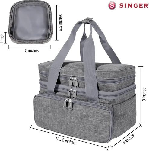 Vista 6 de Organizador de Accesorios de Costura SINGER (Solo Bolsa) – Bolsa de Almacenamiento de Costura Portátil de Doble Capa 2 Fundas Desmontables y 18