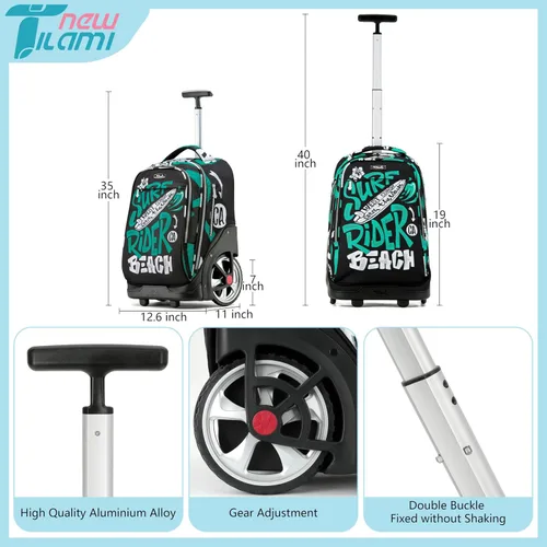 Vista 64 de NEW TILAMI Mochila con ruedas de 19 pulgadas con bolsa de almuerzo para niñas y niños, mochila para laptop con ruedas, bolsa de mano duradera