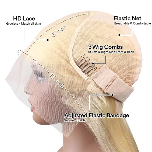 Vista 3 de FTQZKEY 613 13x6 Lace Front Wig Human Hair 22 Inch Blonde Straight Human Hair Wig 220 Density Blonde Straight Lace Frontal Wig Pre Plucked With Baby