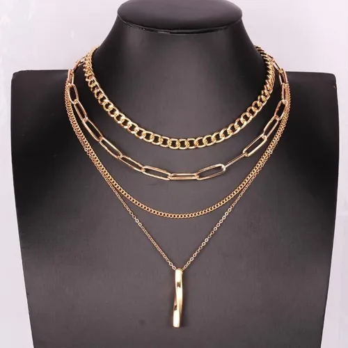 Vista 7 de Dcfywl731 Collares de barra para mujer, gargantilla en capas, collar de cadena de clip de oro grueso