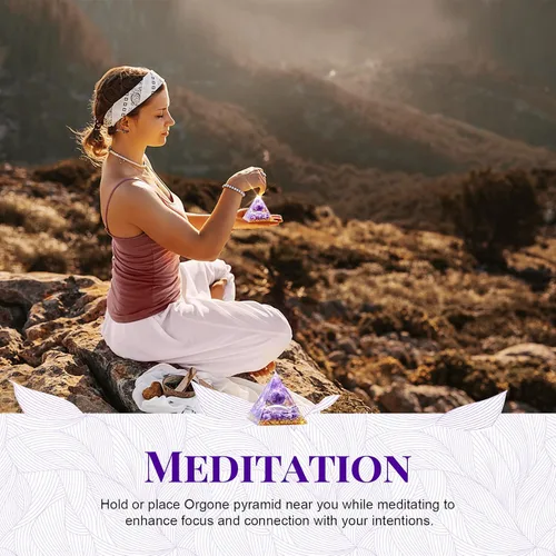 Vista 6 de Pirámide de orgón para meditación de cristal curativo, generador de energía positiva, cuarzo de roca y cuarzo rosa, promueve la riqueza