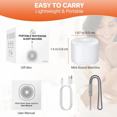 Vista 7 de FUNYKICH Máquina de sonido de ruido blanco de viaje con luz colorida, mini máquina de sonido portátil para bebés, adultos y niños con 10 sonidos
