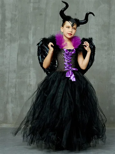 Vista 3 de VnimVinter Disfraz de Halloween para niñas pequeñas, disfraz de bruja vampiro, disfraz de cosplay con alas y cuernos