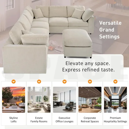 Vista 6 de LUMISOL Sofá modular extragrande de 120.8 pulgadas, 7 plazas, color beige