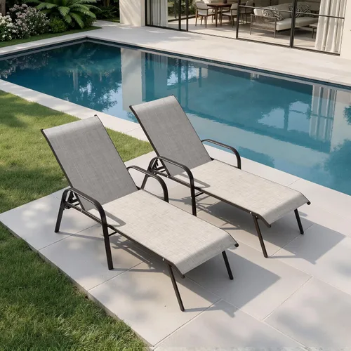 Vista 9 de Juego de 2 sillas de piscina para exteriores, con reposabrazos (beige)