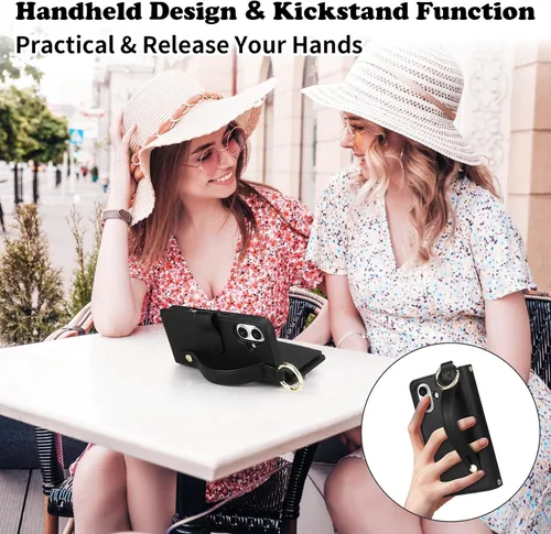 Vista 5 de Vofolen Funda tipo cartera para iPhone 16 con tarjetero y bloqueo RFID Negro