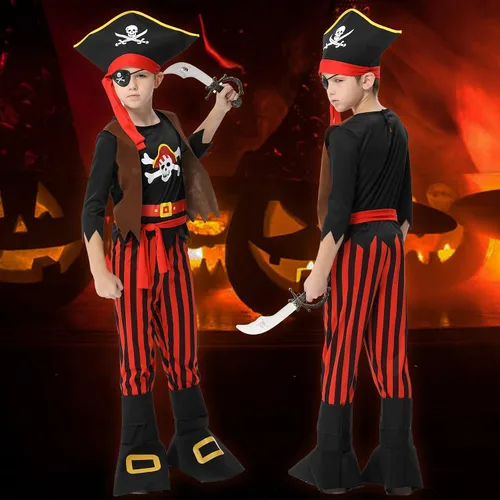Vista 3 de Pirate Costume for Kids Pirate Role Play Halloween Pirate Dress UP