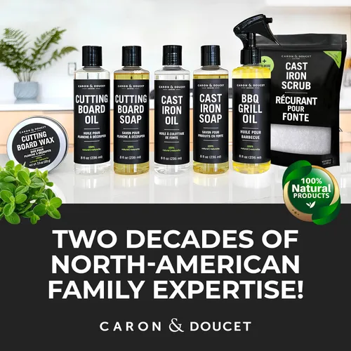 Vista 4 de CARON & DOUCET – Juego Ultimate de Hierro Fundido PLUS: Aceite para Sazonar, Jabón de Limpieza y Exfoliante Restaurador 100% a Base de Plantas y 2
