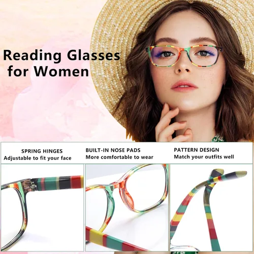 Vista 2 de Lentes de lectura para mujer, estampado de patrón con bloqueo de luz azul, elegantes lentes para lectura de computadora