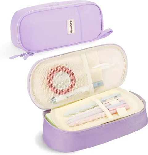 Vista 8 de Zzrywuty - Estuche de bolígrafos con cremallera, estuche de lápices portátil para oficina y viajes, estuche grande para lápices para adolescentes