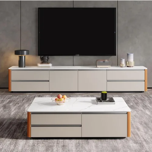 Vista 6 de Tv Stand TV Stand Home Audio-Visual Cabinet Living Room Entertainment Center Leather Storage Cabinet Cream Style Floor Cabinet Tv Consoles for