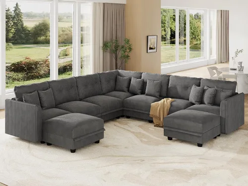 Vista 60 de LLappuil Sofá seccional modular con asientos de almacenamiento, sofá seccional convertible modular en forma de U de pana para sala de estar, sofá