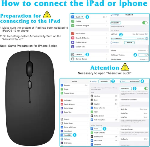 Vista 6 de UrbanX Mouse recargable Bluetooth para ASUS TUF Gaming Laptop Bluetooth Mouse inalámbrico diseñado para laptop/PC/Mac/iPad