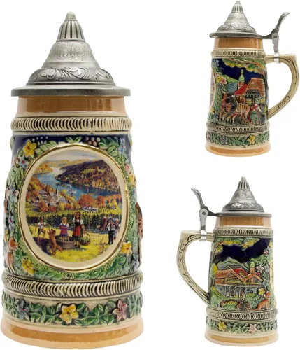 Vista 7 de Descenso de la visualización en Alemania Esencia de Europa Regalos e.h.g. Collectible cerveza de cerámica con tapa de metal