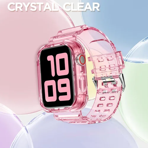 Vista 25 de DABAOZA - Correa transparente compatible con Apple Watch con estuche protector, correa deportiva de TPU con brillo para mujeres y hombres
