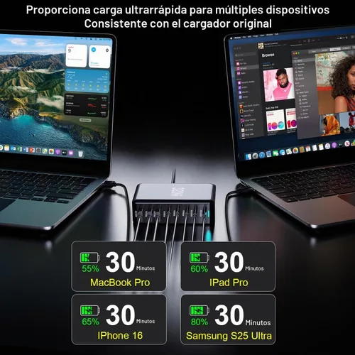 Vista 4 de 320W Bloque de Cargador USB C, Estación de Carga Rápida de 8 Puertos USB Hub PD 100W GaN Ⅲ Estación de Carga Pro para Múltiples Dispositivos