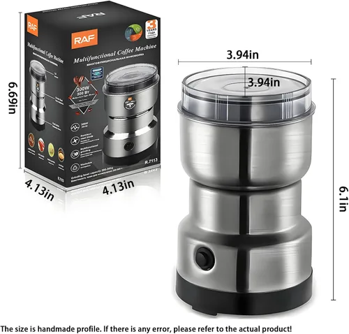 Vista 2 de Molinillo de café eléctrico, molinillo de grano de café multifuncional, cuchillas de acero inoxidable 18/10 de grado alimenticio, diseño ligero
