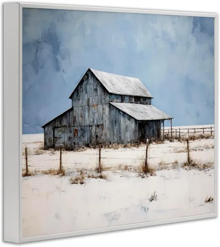 Vista 2 de Stupell Industries Arte giclée enmarcado de paisaje de granero de invierno por Ray Powers Enmarcado en blanco