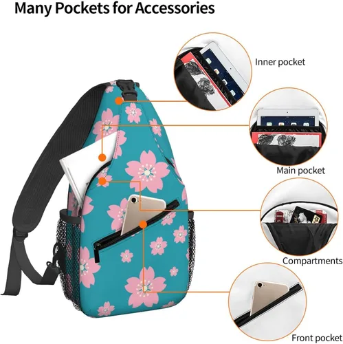 Vista 4 de NiuKom Mochila cruzada para el pecho, bolsa cruzada para el hombro, gimnasio, ciclismo, viajes, senderismo, para mujeres y hombres, Primavera