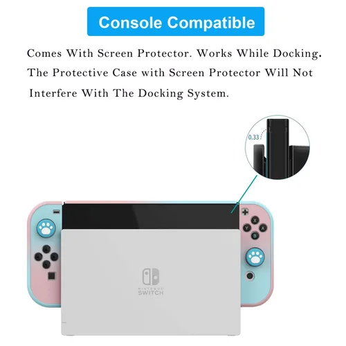 Vista 3 de COMCOOL Dockable Case for Nintendo Switch OLED - 9 FT Military Grade Drop Protection with Tempered Glass Screen Protector and Thumb Grips Protective