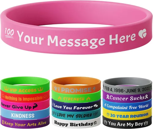 Vista 11 de 10-2000 piezas de pulseras de goma personalizadas con texto - Pulseras de silicona personalizadas a granel para conciencia, eventos, apoyo, regalos