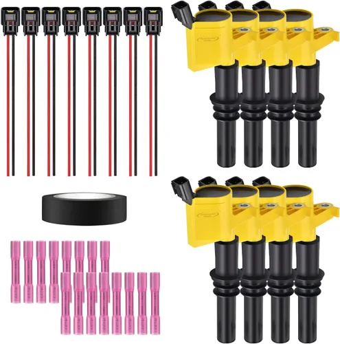 Vista 8 de Juego de 4 bobinas de encendido y arnés de cableado con conector pigtail compatible con Accord Odyssey Acura Saturn 3.0L 3.2L 3.5L V6 C1221 UF242