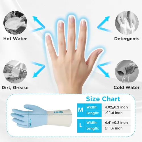 Vista 5 de Household Rubber Gloves Non-Slip Dishwashing Cleaning for Kitchen & Bathroom Reusable (2 Pairs Pink+Blue)