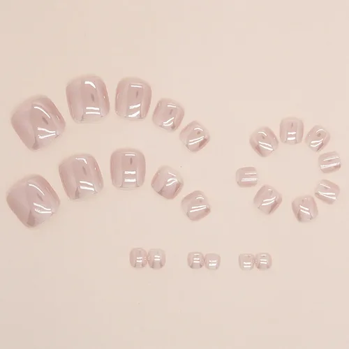 Vista 2 de Uñas postizas cuadradas rosadas brillantes a presión en los dedos de los pies, uñas cortas SWEKKE acrílicas para dedos de los pies, color rosa liso
