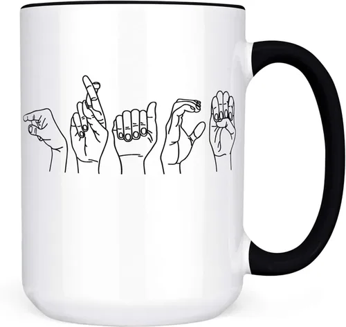 Vista 4 de ASL Fingerspelling Name - Taza de café de cerámica personalizada, 11 o 15 onzas