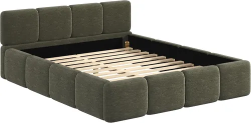 Vista 5 de Harper & Bright Designs Boucle - Base de cama de plataforma, tamaño Queen, plataforma estilo bloque, cama tapizada con conexión a tierra