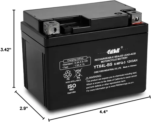 Vista 7 de YTX4L-BS Batería SLA Power Sport de 12 V 3AH 50 CCA - Batería Casil