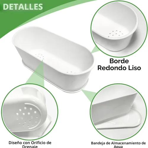 Vista 3 de Juego de 5 macetas para hierbas en ventana, rectangulares, de 8.5 x 3.5 pulgadas, color blanco, con múltiples agujeros de drenaje y bandejas