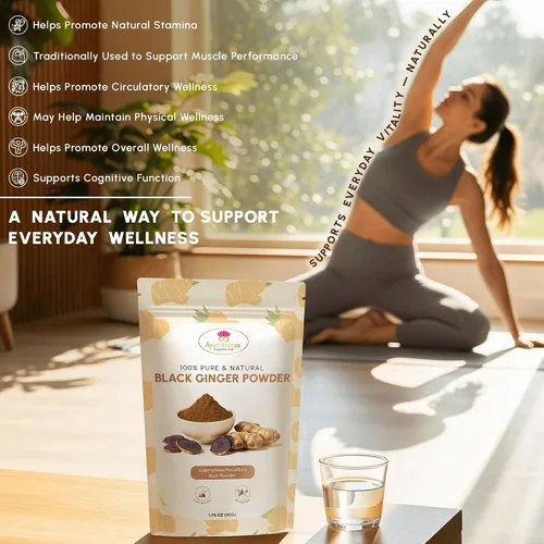 Vista 7 de Ayur Aranya - Polvo de jengibre negro 100% puro, 1.76 oz, polvo de raíz de parviflora Kaempferia, resistencia natural y potenciador de energía