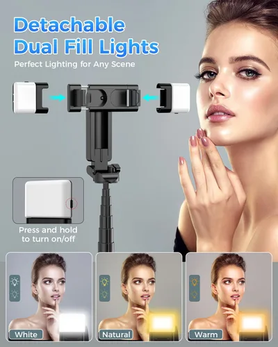 Vista 3 de Trípode para teléfono 3 en 1 con luces LED y control remoto, soporte de trípode extensible para selfie, portátil compacto con control remoto
