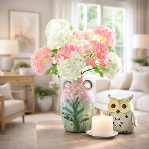 Vista 9 de FiveSeasonStuff 6 Real Touch Hydrangea Artificial Flowers, Blush Pink