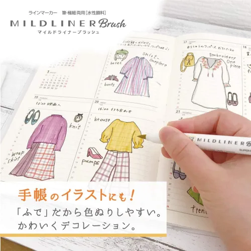 Vista 4 de Zebra Highlighter Mildliner Brush Refined Color 5 Colores Set Set WFT8-5C-RC