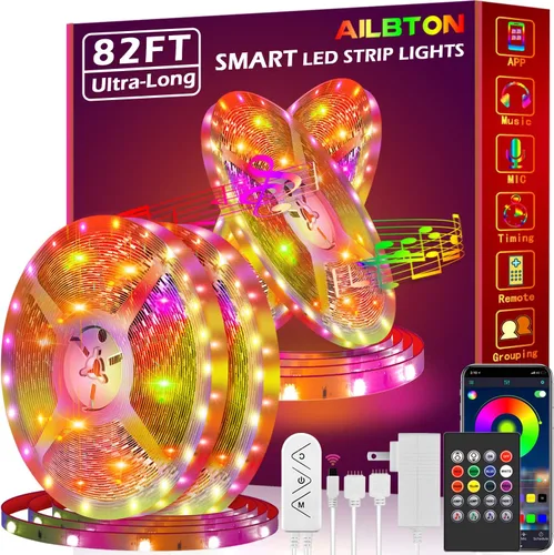Vista 4 de Tira de luces LED de 200 pies (2 rollos de luces LED de 100 pies), ultralarga, con control remoto de voz por aplicación, sincronización de música