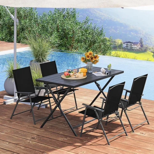 Vista 2 de Tangkula Juego de comedor plegable de 5 piezas para 4, mesa de comedor rectangular grande de metal y 4 sillas plegables de patio, mesa y sillas al